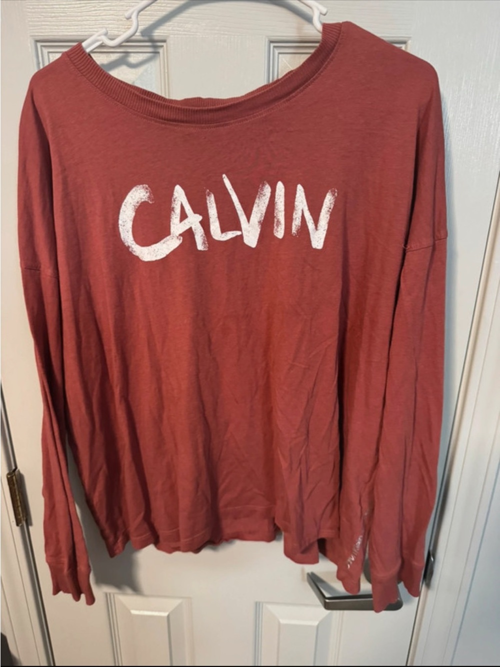 Calvin Klein Performance Long-Sleeve Crew Tee in Brick Red